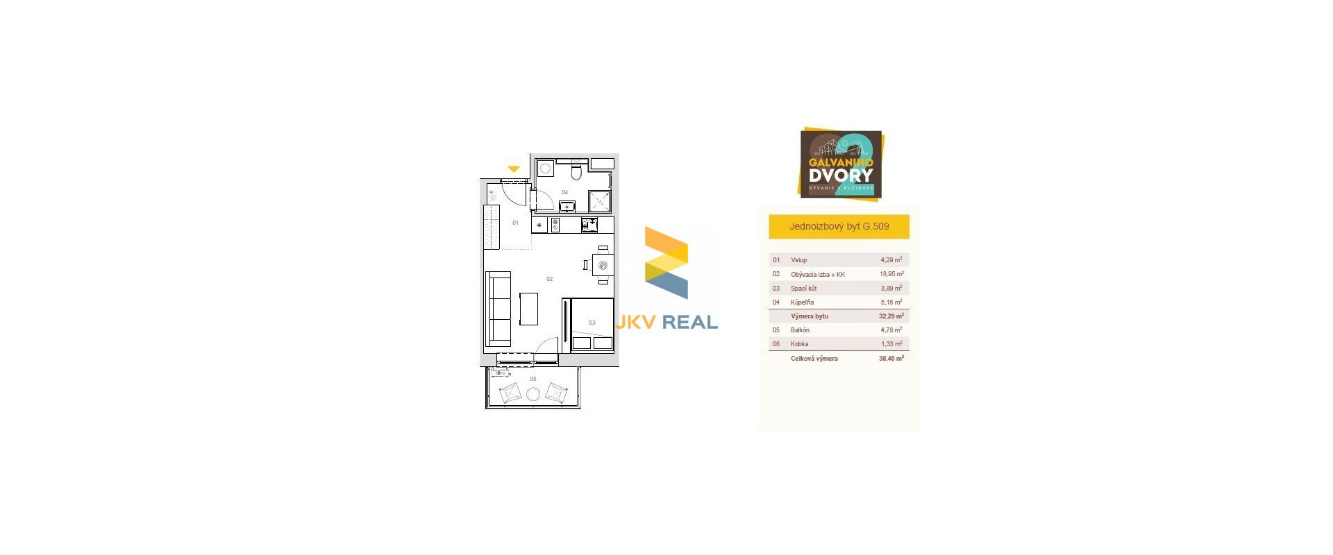 JKV Real ponúka na predaj 1i byt v novostavbe Galvaniho dvory 2
