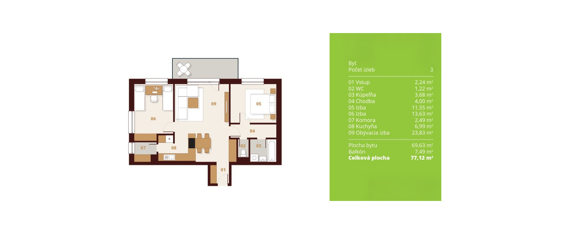 EXKLUZÍVNE BÝVANIE V 3-IZB.BYTE V NOVOSTAVBE RÍNOK RAČA