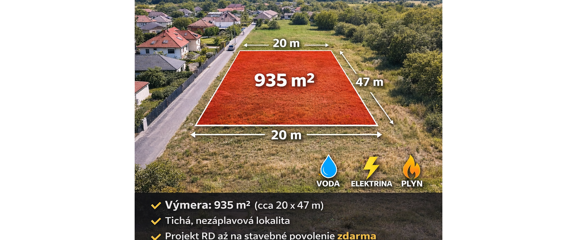 Stavebný pozemok v Janíkovciach, 149.000€, 935m2, 20x47m