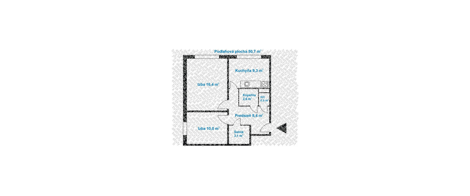 2 izbový byt, 52m2, ul. Ružová, Košice Terasa
