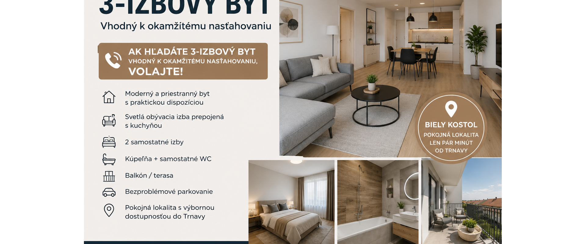 3-izbový byt v Bielom Kostole – ideálny na okamžité bývanie