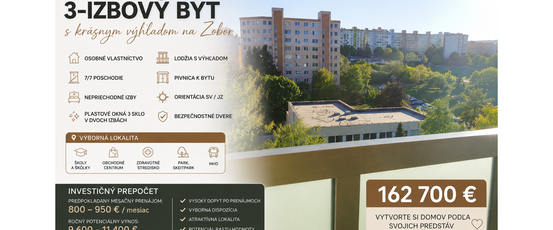 ✨VÝNIMOČNÝ 3-IZBOVÝ BYT S PANORAMATICKÝM VÝHĽADOM NA ZOBOR ✨