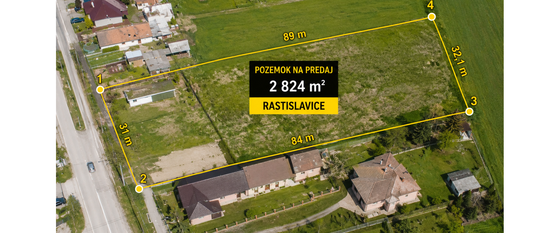 Rozľahlý stavebný pozemok v obci Rastislavice – 2 824 m²