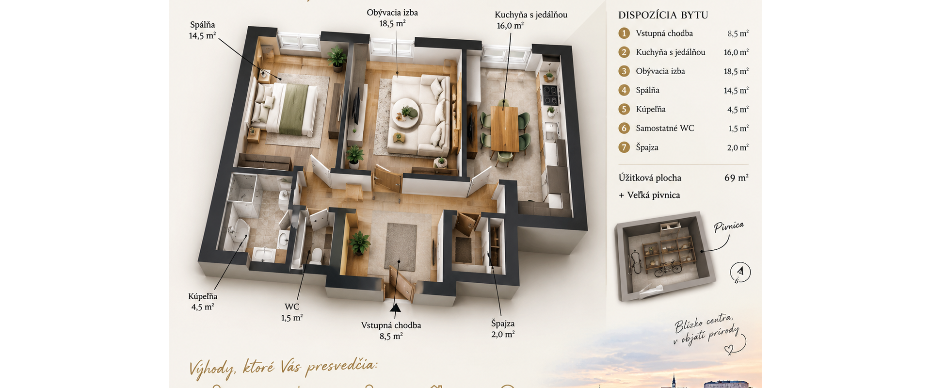 🏡 2-IZBOVÝ BYT 69 m² | NITRA – STARÉ MESTO | 176 000 €