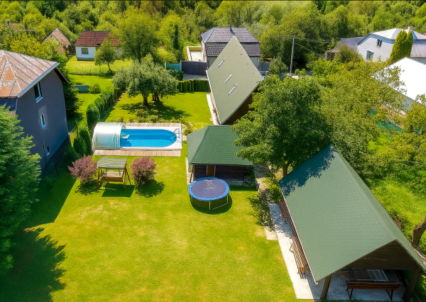 Na predaj drevenica s pozemkom a bazénom  - 1194 m² v obci Miková.