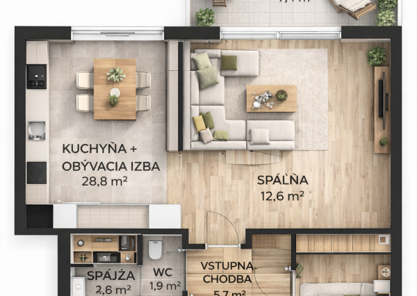 PREDANÝ!!Na predaj 2-izbový byt s veľkým balkónom v centre Nitry