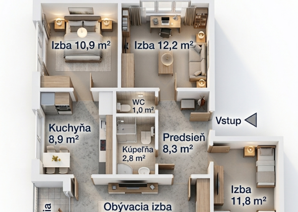 Predaj 4 izbového bytu v pôvodnom stave, Dúbravka