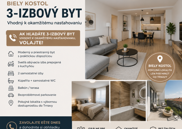 3-izbový byt v Bielom Kostole – ideálny na okamžité bývanie