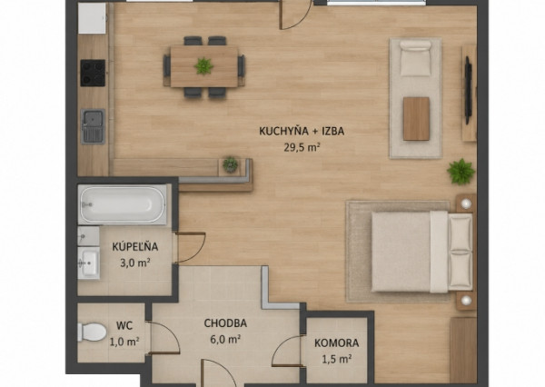 Na predaj priestranný 1-izbový byt – Krompachy