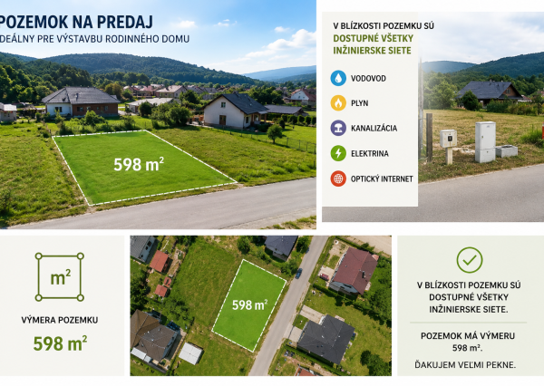 POZEMOK vhodný na výstavbu NA PREDAJ– 598 m² v obci Porúbka.