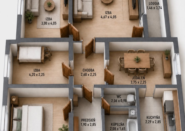 4 izbový byt, 92 m2, lodžia, Prešov-ul. Mirka Nešpora