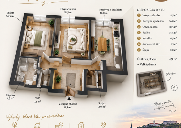 🏡 2-IZBOVÝ BYT 69 m² | NITRA – STARÉ MESTO | 176 000 €